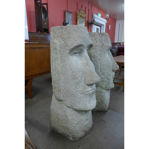 333 - Two large Easter Island style concrete heads