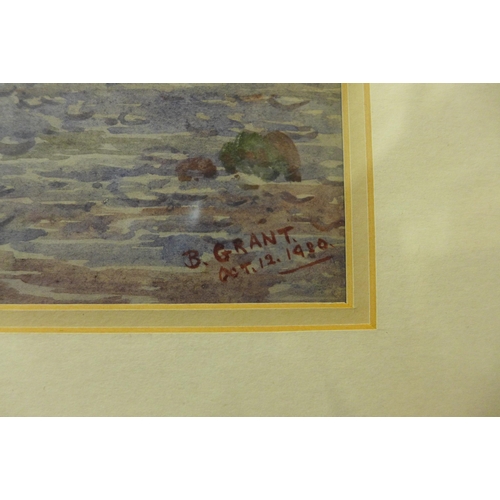 334 - B. Grant, Gathering Cockles, Morecombe Shore, Lancashire, watercolour, framed