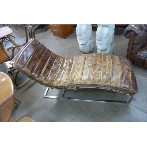 63 - A 2010 Nash chrome and brown leather lounge chair/daybed