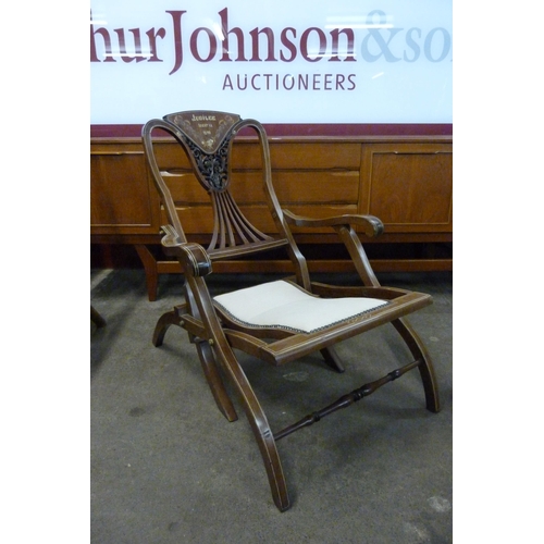 8 - A Victorian inlaid mahogany 1890 Jubilee commemorative folding chair. This lot is sold with non-tran... 