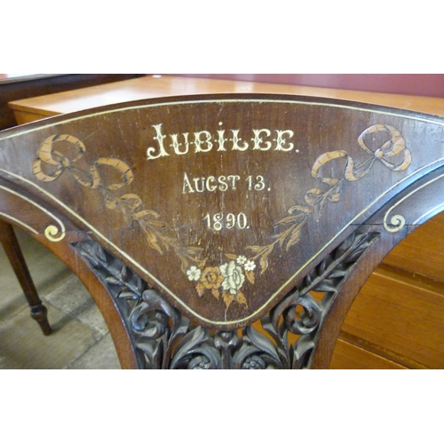 8 - A Victorian inlaid mahogany 1890 Jubilee commemorative folding chair. This lot is sold with non-tran... 