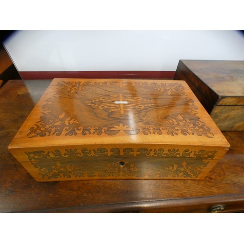 400 - A Victorian marquetry inlaid rosewood writing slope and a Victorian mahogany box