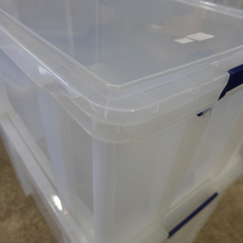 3041G - Two Prostore storage boxes - 70L capacity each (Damaged)