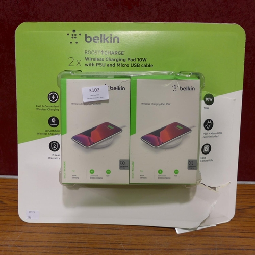 3102 - Two Belkin Wireless Charging Pads (10W)  (294-155)    * This lot is subject to vat