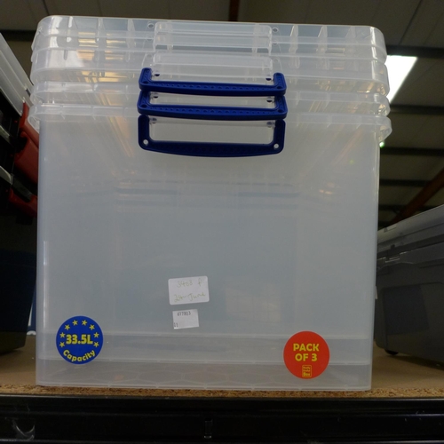 3408F - Pack of 3 really useful boxes with lids (33.5L capacity each) - Damaged