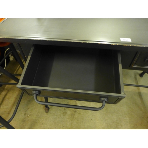 1308 - A black metal two drawer desk - slightly marked