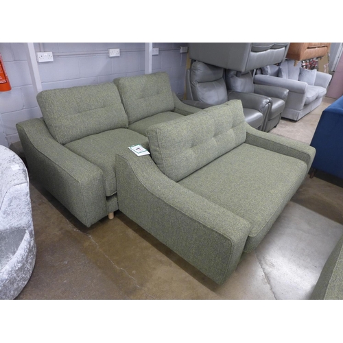 1413 - A Grand Designs sage green upholstered three seater and two seater sofa