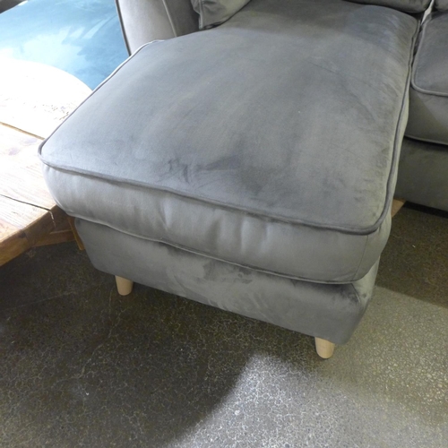 1504 - A Hoxton grey button back velvet LHF corner sofa and ottoman footstool