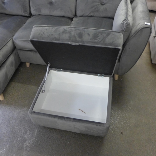 1504 - A Hoxton grey button back velvet LHF corner sofa and ottoman footstool