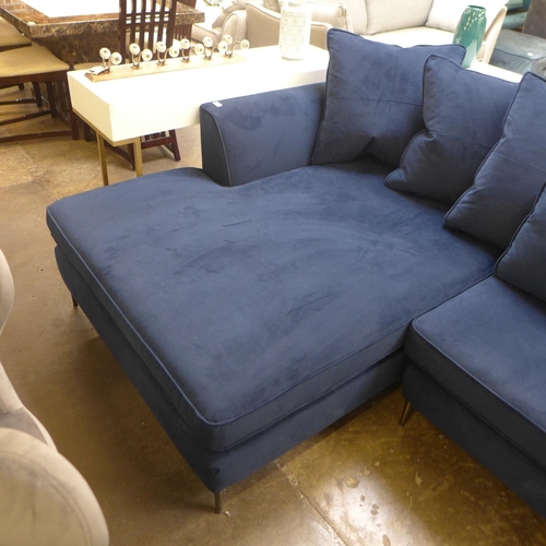 1463 - A midnight blue velvet RHF corner sofa