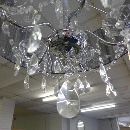 1464 - A chrome five arm chandelier with black shade