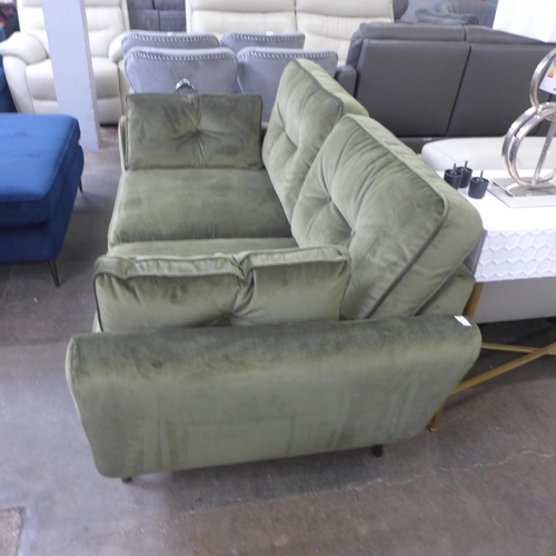 1482 - A moss green velvet two seater sofa