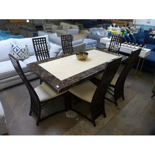 1486 - Italian style dining table and six chairs - damaged corner