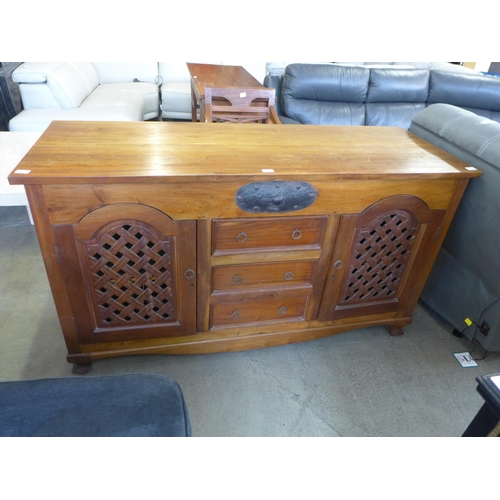 1611 - A dark stained hardwood two door three drawer sideboard