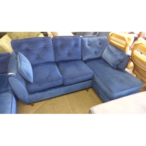 1635 - A pair of Hoxton LHF and RHF deep blue velvet corner sofas -one damaged