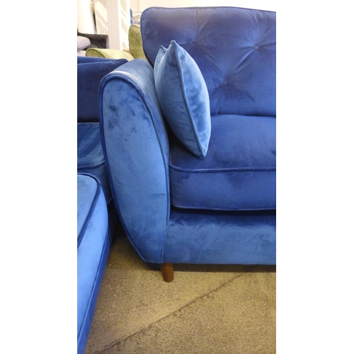 1635 - A pair of Hoxton LHF and RHF deep blue velvet corner sofas -one damaged