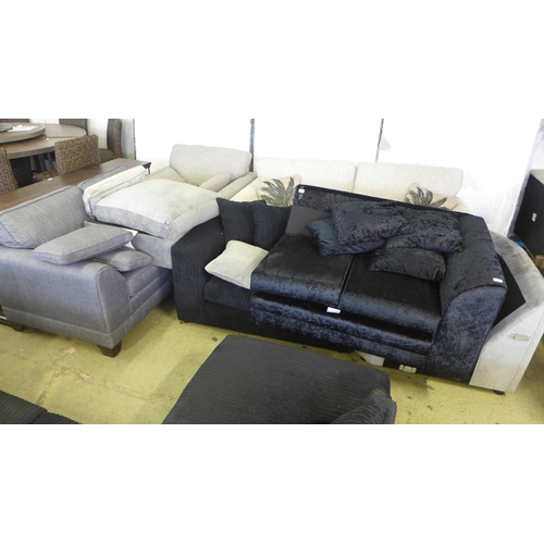 1637 - A quantity of miscellaneous sofa ends including an oatmeal two seater sofa, grey armchair, black cru... 