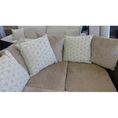 1640 - A champagne fabric and brown snake skin effect LHF corner sofa