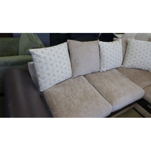 1640 - A champagne fabric and brown snake skin effect LHF corner sofa