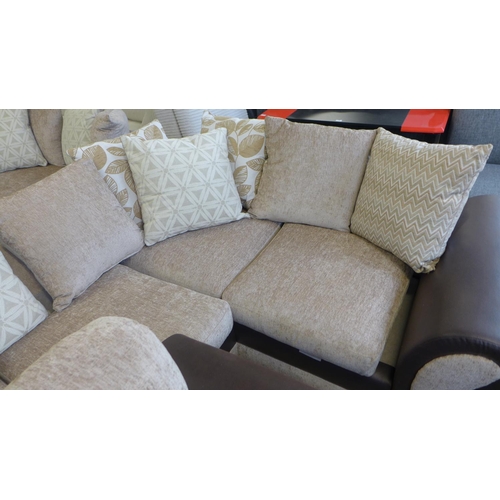 1641 - A champagne fabric and brown snake skin effect LHF corner sofa and armchair