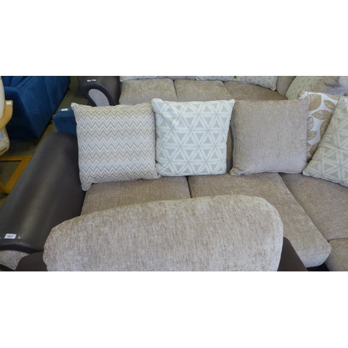 1641 - A champagne fabric and brown snake skin effect LHF corner sofa and armchair