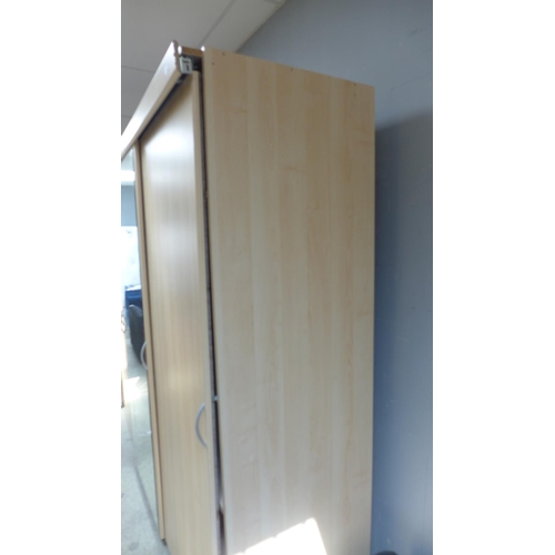 1643 - A beech full hanging large wardrobe with mirrored sliding doors