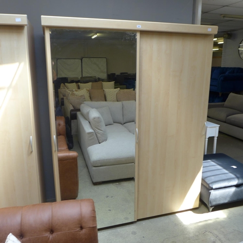 1644 - A beech full hanging large wardrobe with mirrored sliding doors