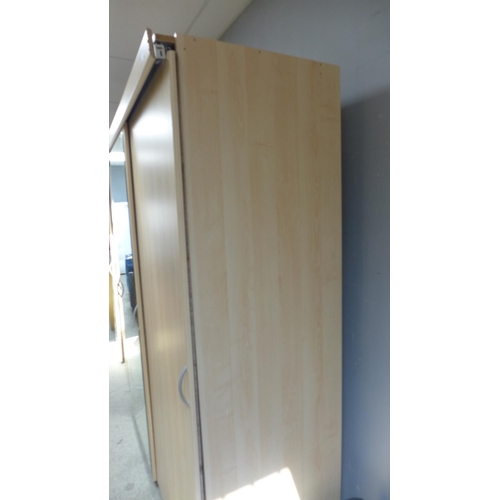 1644 - A beech full hanging large wardrobe with mirrored sliding doors