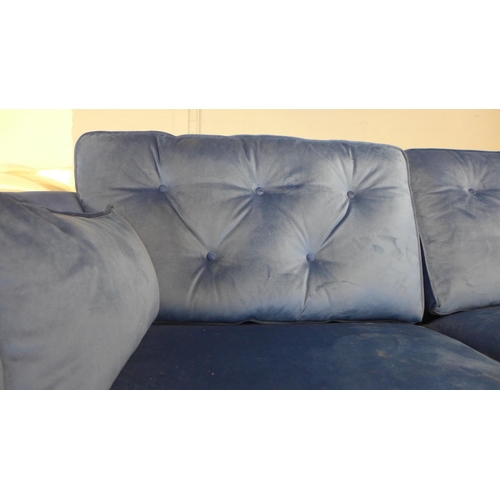 1653 - A Hoxton deep ocean blue velvet three seater sofa