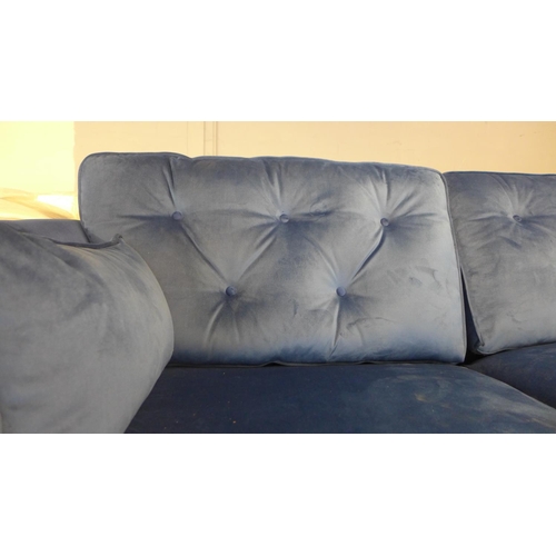 1654 - A Hoxton deep ocean blue velvet three seater sofa