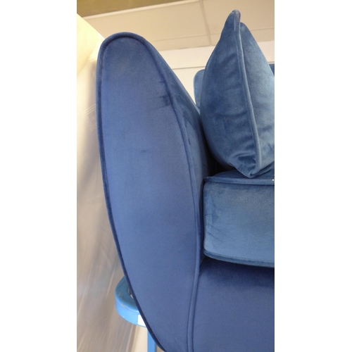 1656 - A Hoxton deep ocean blue velvet three seater sofa