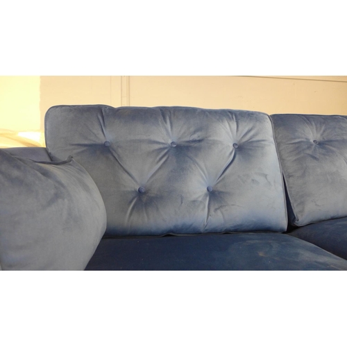 1658 - A Hoxton deep ocean blue velvet three seater sofa