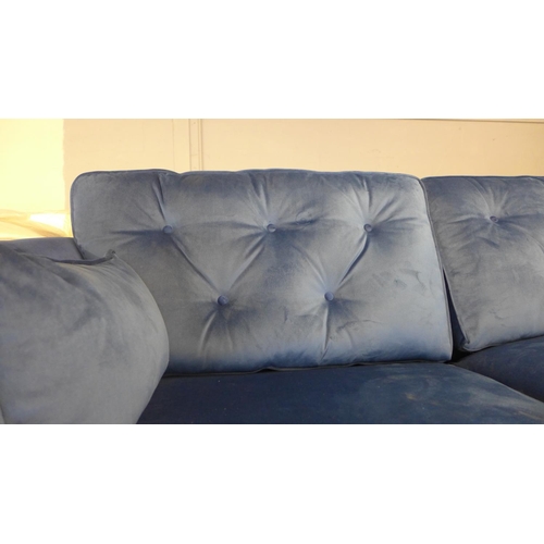 1659 - A Hoxton deep ocean blue velvet three seater sofa