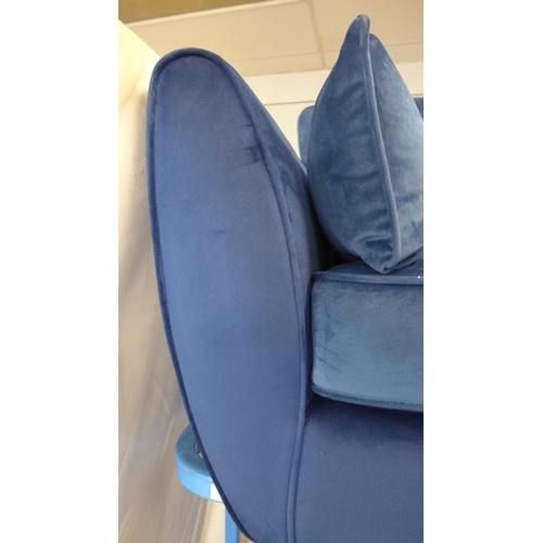 1659 - A Hoxton deep ocean blue velvet three seater sofa