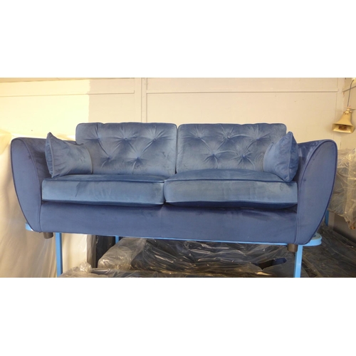 1660 - A Hoxton deep ocean blue velvet three seater sofa