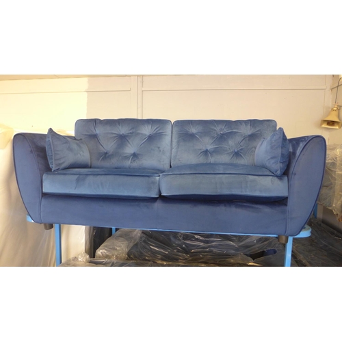 1661 - A Hoxton deep ocean blue velvet three seater sofa