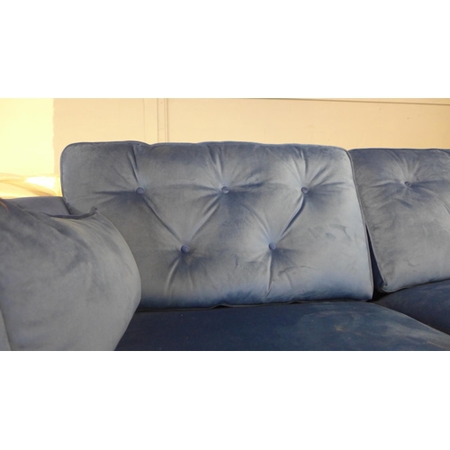 1661 - A Hoxton deep ocean blue velvet three seater sofa