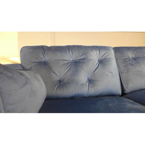 1663 - A Hoxton deep ocean blue velvet three seater sofa