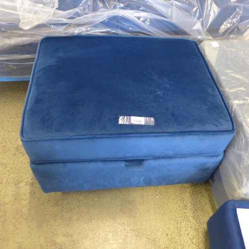 1666 - A Hoxton deep ocean blue velvet ottoman footstool