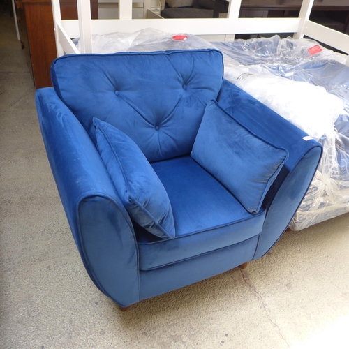 1673 - A Hoxton deep ocean blue velvet armchair