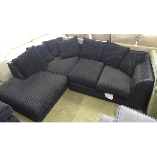 1675 - A black corduroy LHF corner sofa