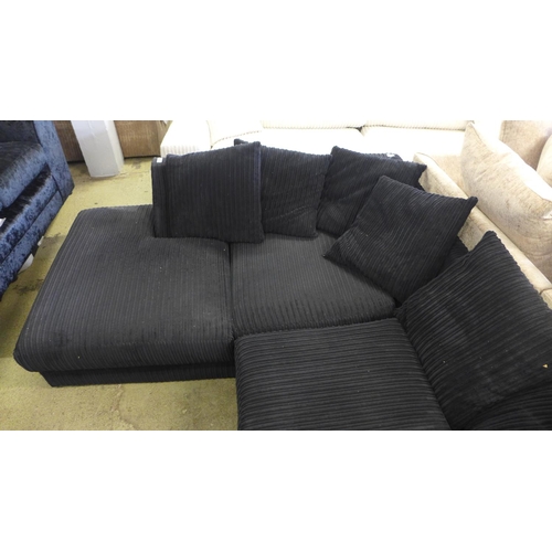 1675 - A black corduroy LHF corner sofa