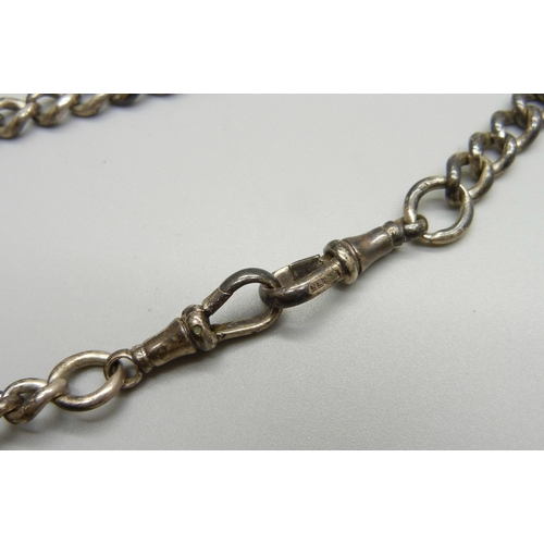 1004 - A silver albert chain, each link marked, 48g