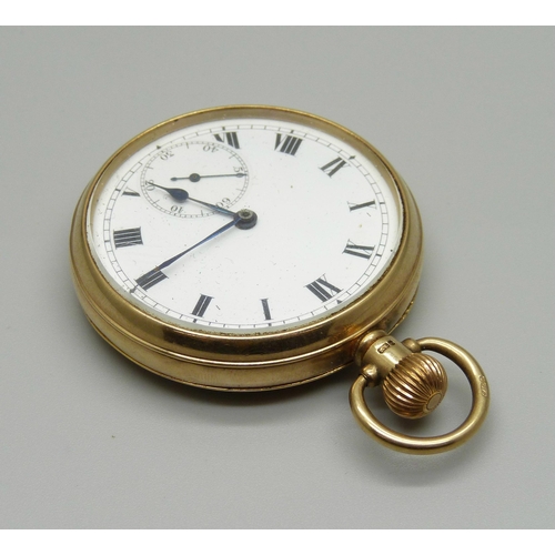 1008 - A 9ct gold pocket watch, case back with worn inscription