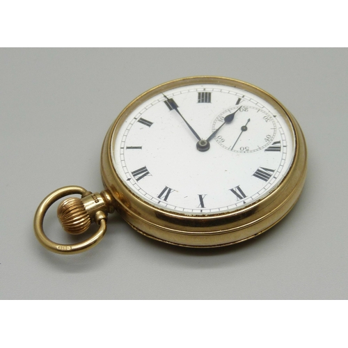 1008 - A 9ct gold pocket watch, case back with worn inscription