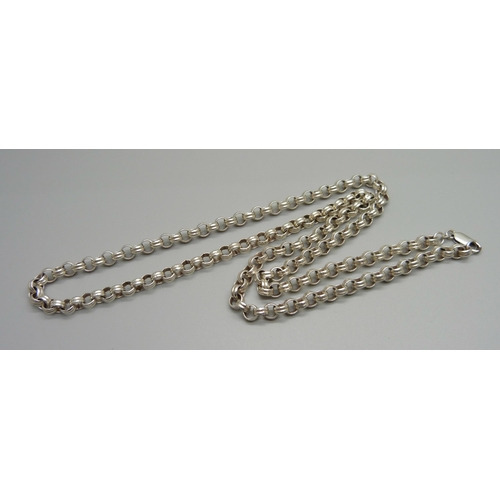 1015 - A silver rolo link neck chain, 53g