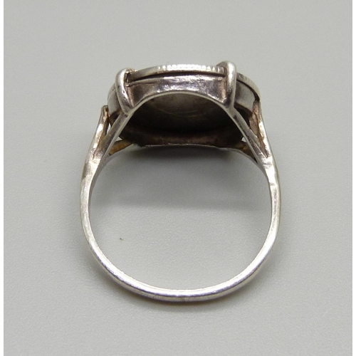 1021 - An 1854 silver four pence coin ring, R