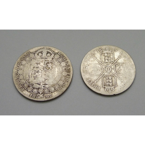 1022 - A Victorian half crown and a florin