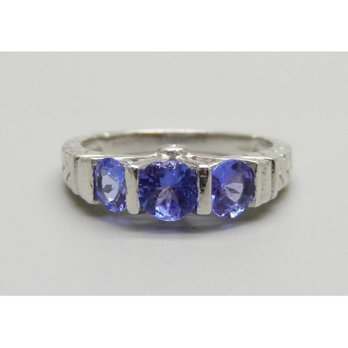 1037 - A 14ct white gold and tanzanite ring, Art Deco style, London, 2010, central stone a/f, 4.2g, N