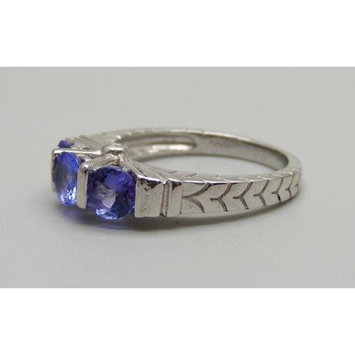 1037 - A 14ct white gold and tanzanite ring, Art Deco style, London, 2010, central stone a/f, 4.2g, N